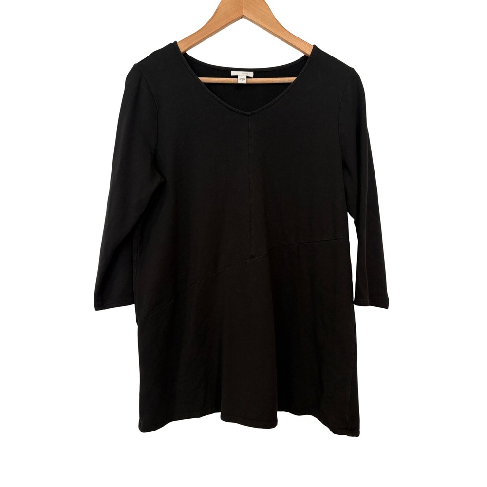 Pure Jill J. Jill Black Pima Cotton Blend V-Neck Asymmetrical Seam Tunic Top M